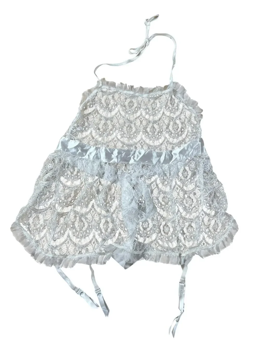 Dreamgirl Lingerie Womens One Size White Lace Bridal Babydoll Garter Halter Tie